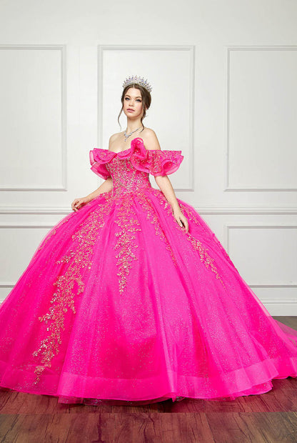 Hot Pink Iridescent Sequin Embroidery Dress. PQ1042 by Bella Couture
