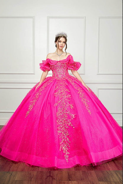 Hot Pink Iridescent Sequin Embroidery Dress. PQ1042 by Bella Couture
