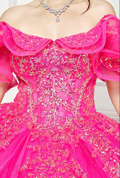 Hot Pink Iridescent Sequin Embroidery Dress. PQ1042 by Bella Couture