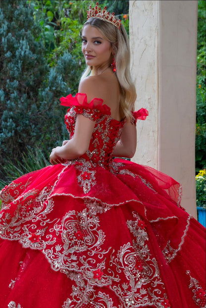 Dress with metallic embroidery, 3D flower appliques, the jewels, and the sequins. Gl3528 by Gloria