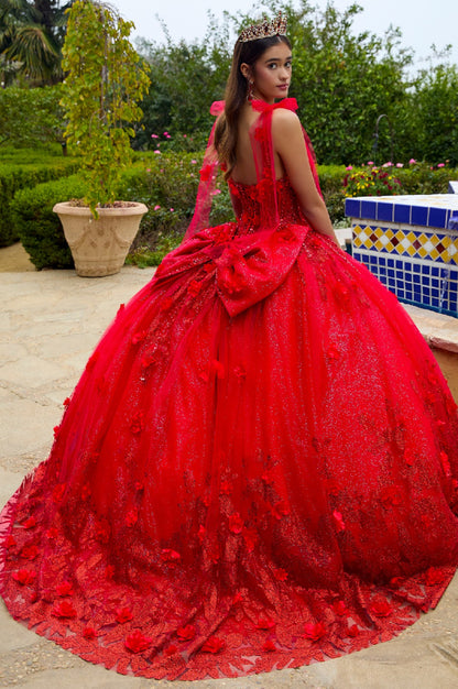 This floor length ball gown is embellished with 3D flower appliques, beads, and sequins. Gl3529 GLS by Gloria