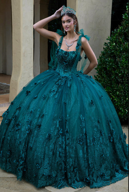 This floor length ball gown is embellished with 3D flower appliques, beads, and sequins. Gl3529 GLS by Gloria