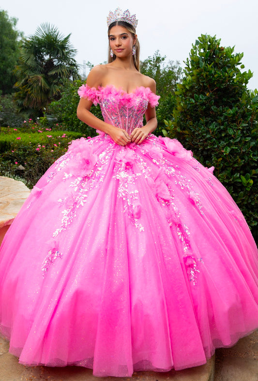 Feel like a doll in this 3D flower applique, sequin and bejeweled ball gown. Gl3547 by Gloria