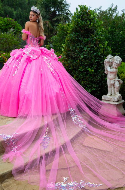 Feel like a doll in this 3D flower applique, sequin and bejeweled ball gown. Gl3547 by Gloria