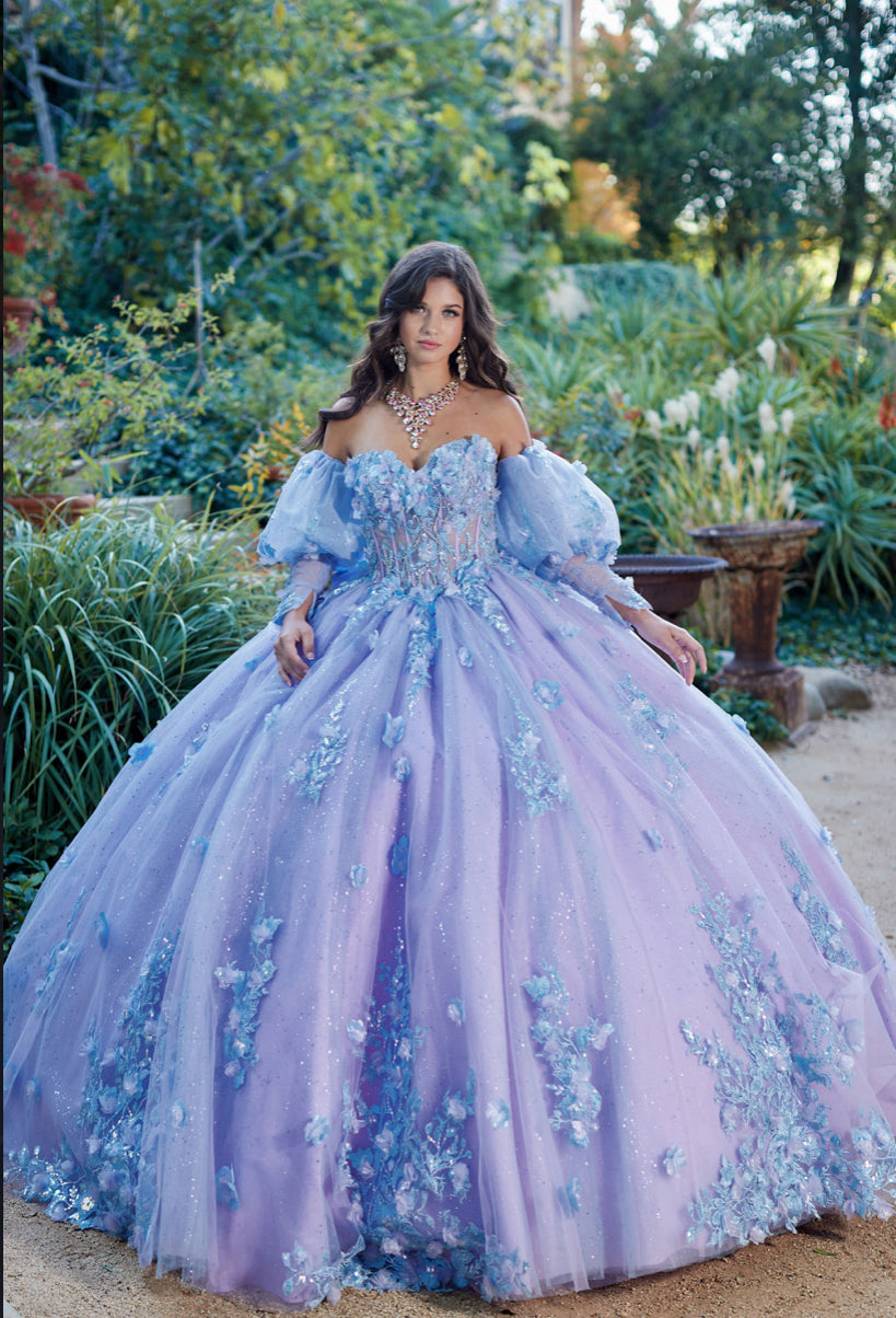 Two Tone Sparkly Dress, Puff Sleeve. PQ1040 by Bella Couture