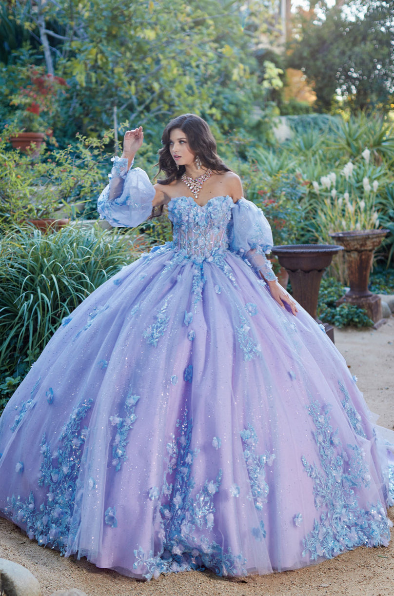 Two Tone Sparkly Dress, Puff Sleeve. PQ1040 by Bella Couture