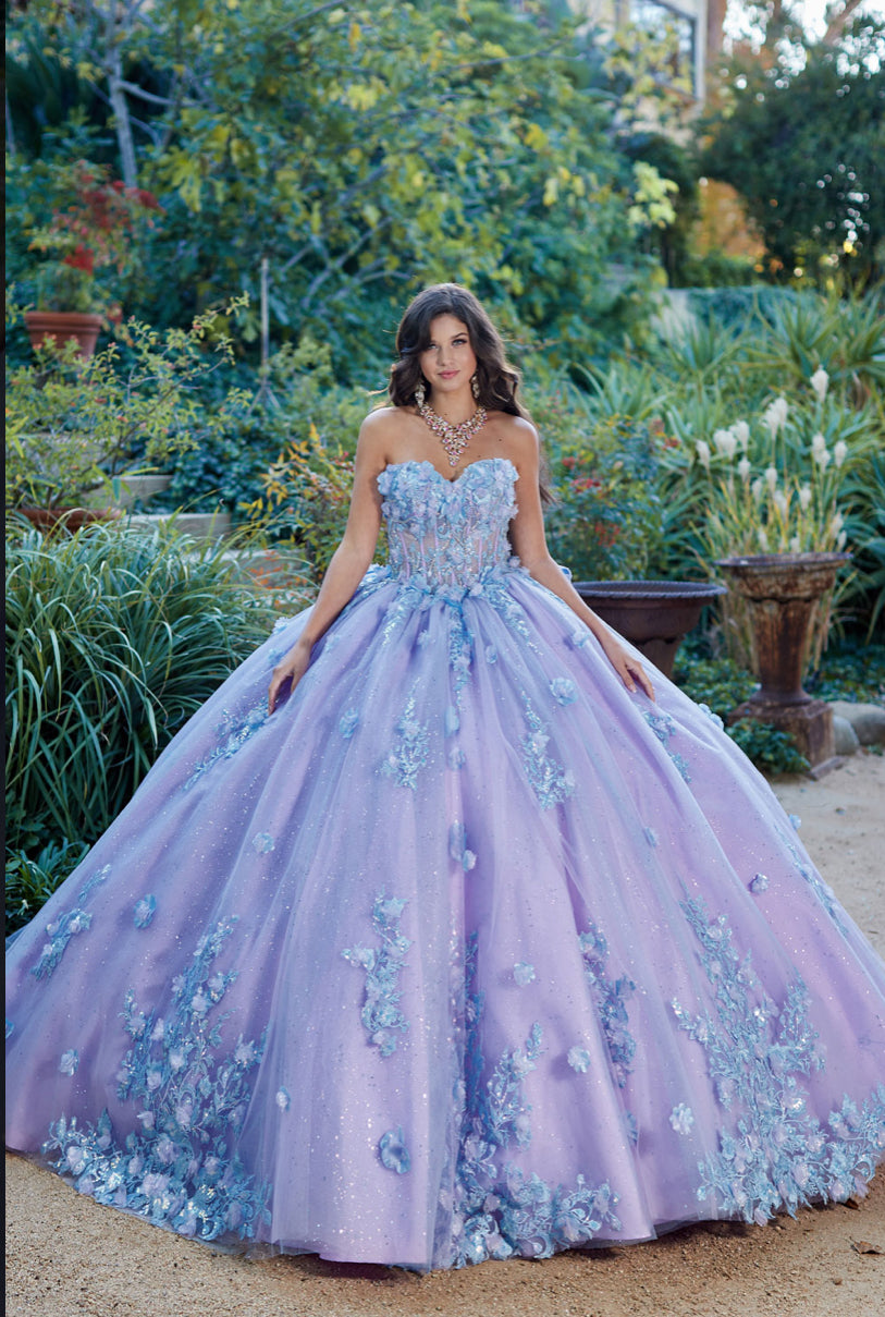 Two Tone Sparkly Dress, Puff Sleeve. PQ1040 by Bella Couture
