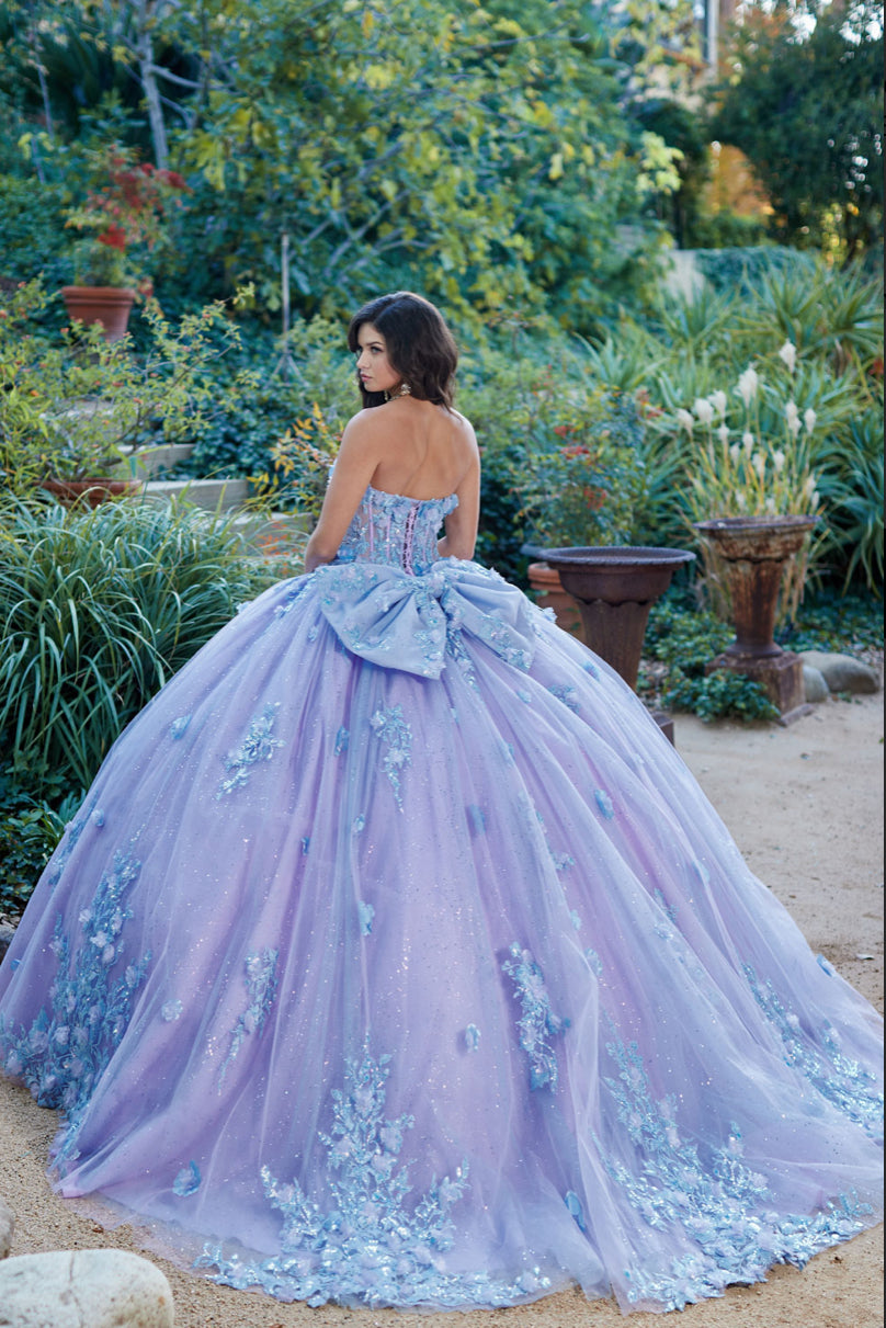 Two Tone Sparkly Dress, Puff Sleeve. PQ1040 by Bella Couture