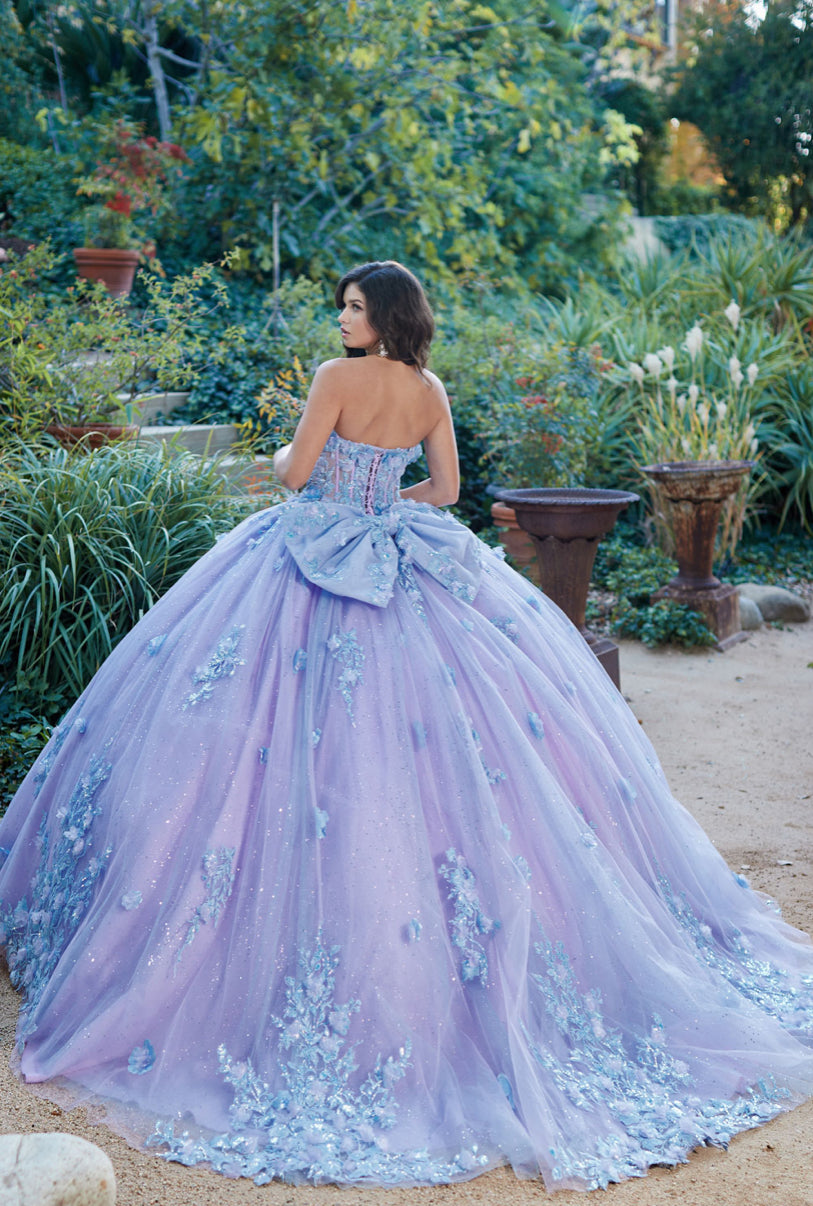 Two Tone Sparkly Dress, Puff Sleeve. PQ1040 by Bella Couture