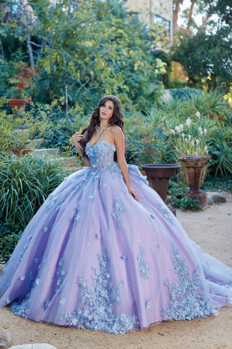 Two Tone Sparkly Dress, Puff Sleeve. PQ1040 by Bella Couture