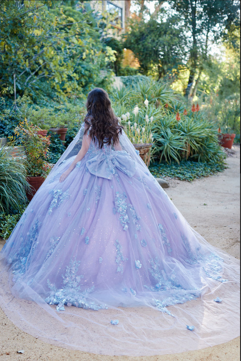 Two Tone Sparkly Dress, Puff Sleeve. PQ1040 by Bella Couture