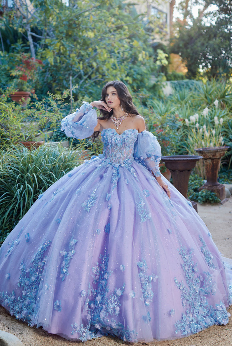 Two Tone Sparkly Dress, Puff Sleeve. PQ1040 by Bella Couture