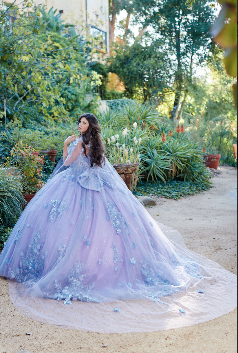 Two Tone Sparkly Dress, Puff Sleeve. PQ1040 by Bella Couture