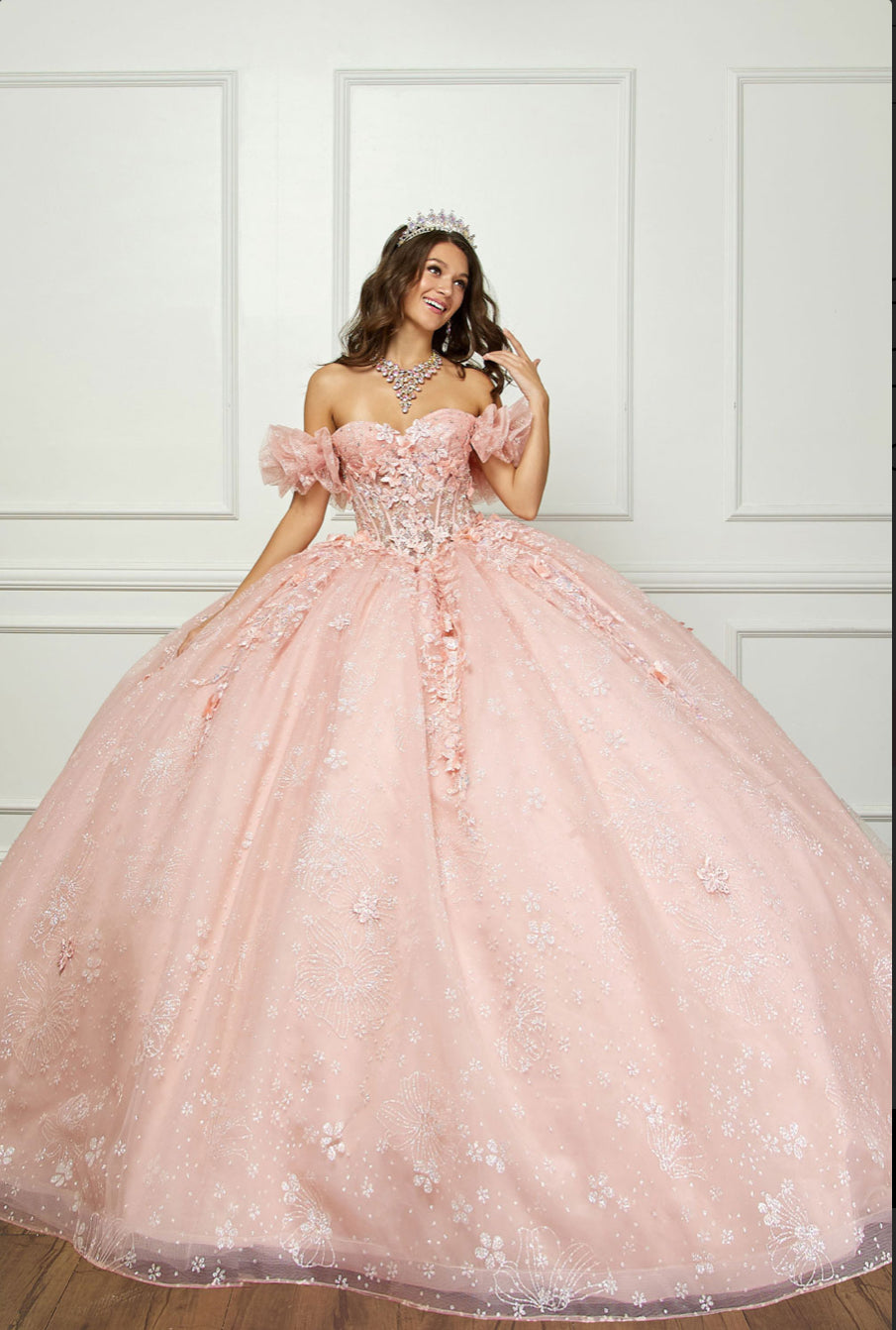Exquisite Off Shoulder & 3D Flower Quince Dress. PQ1064 by Bella Couture