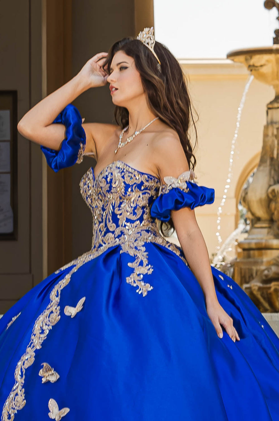 Gold Butterfly Accented Quince Dress. PQ1019 by Bella Couture