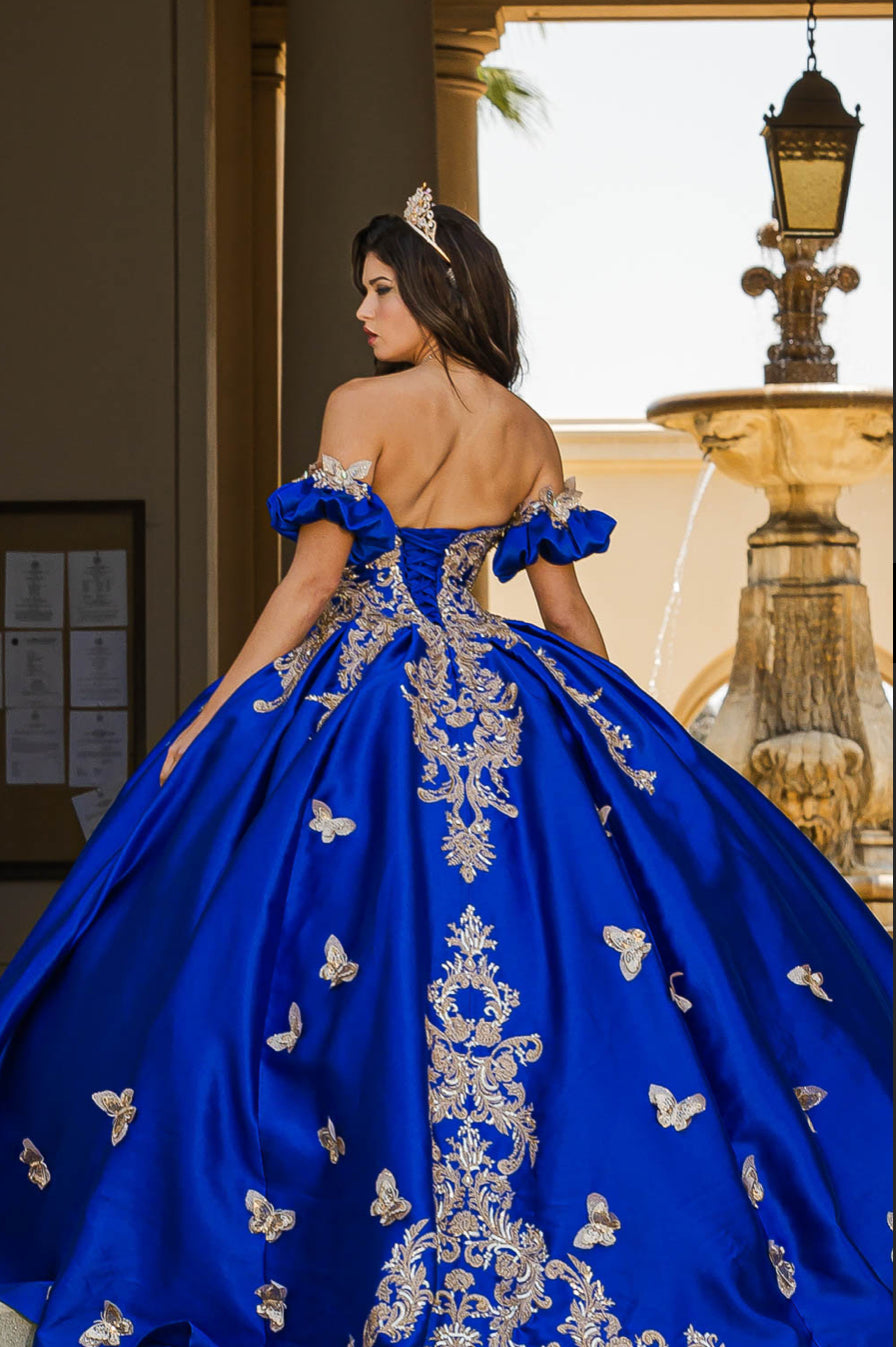 Gold Butterfly Accented Quince Dress. PQ1019 by Bella Couture