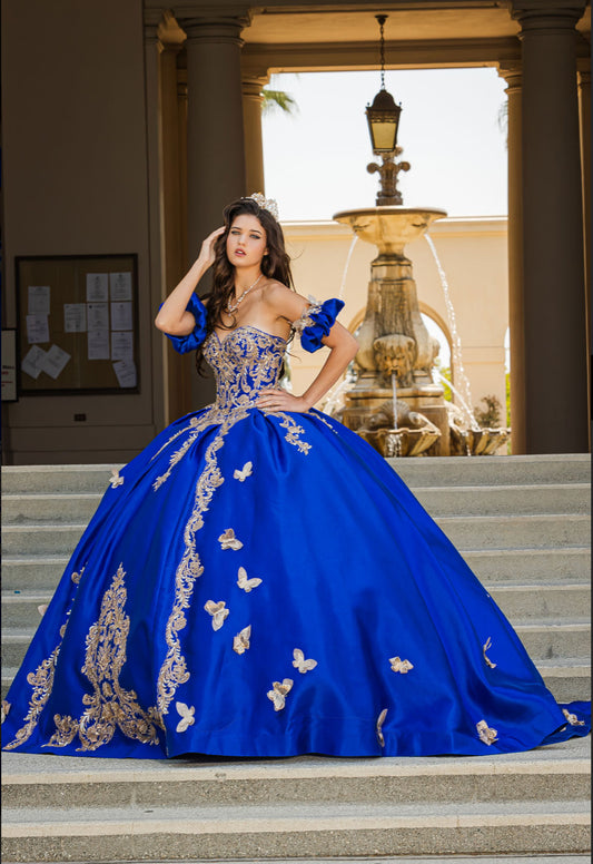 Gold Butterfly Accented Quince Dress. PQ1019 by Bella Couture