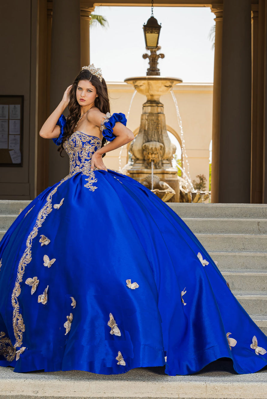 Gold Butterfly Accented Quince Dress. PQ1019 by Bella Couture