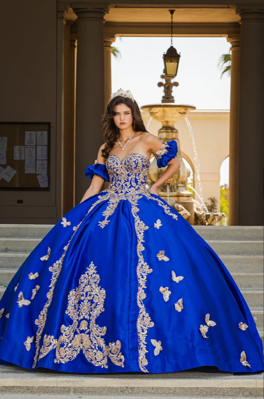 Gold Butterfly Accented Quince Dress. PQ1019 by Bella Couture