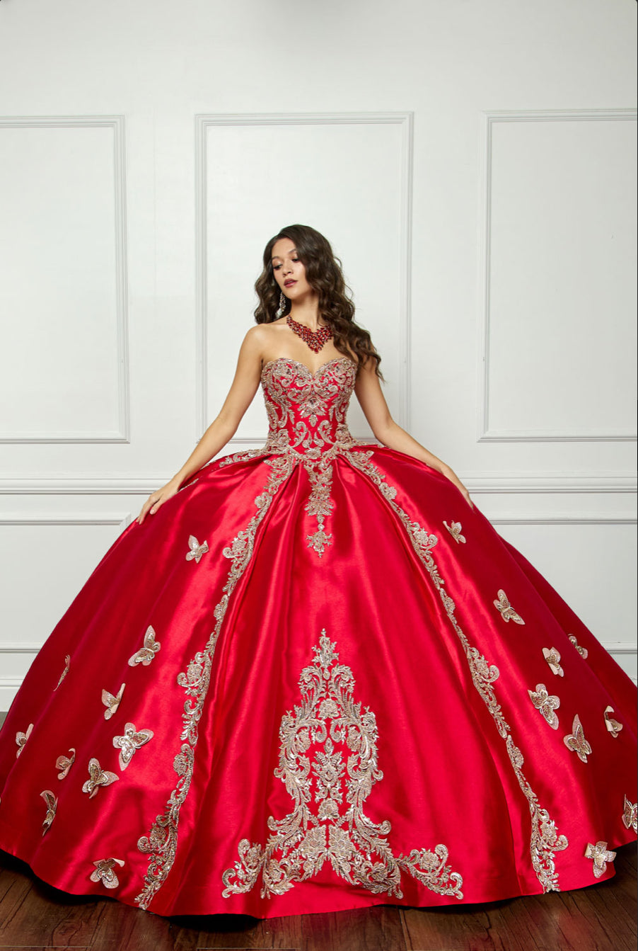 Gold Butterfly Accented Quince Dress. PQ1019 by Bella Couture