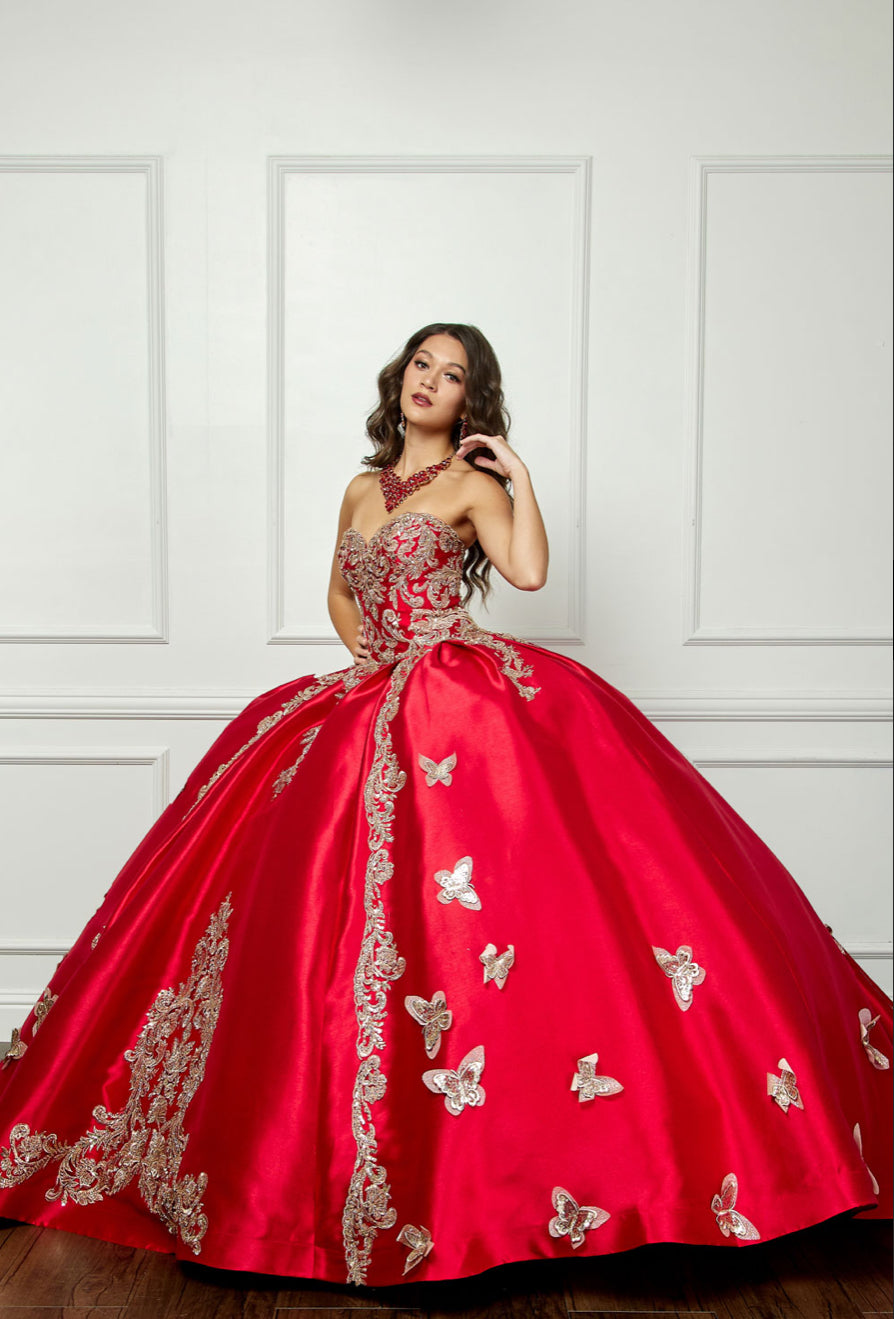Gold Butterfly Accented Quince Dress. PQ1019 by Bella Couture