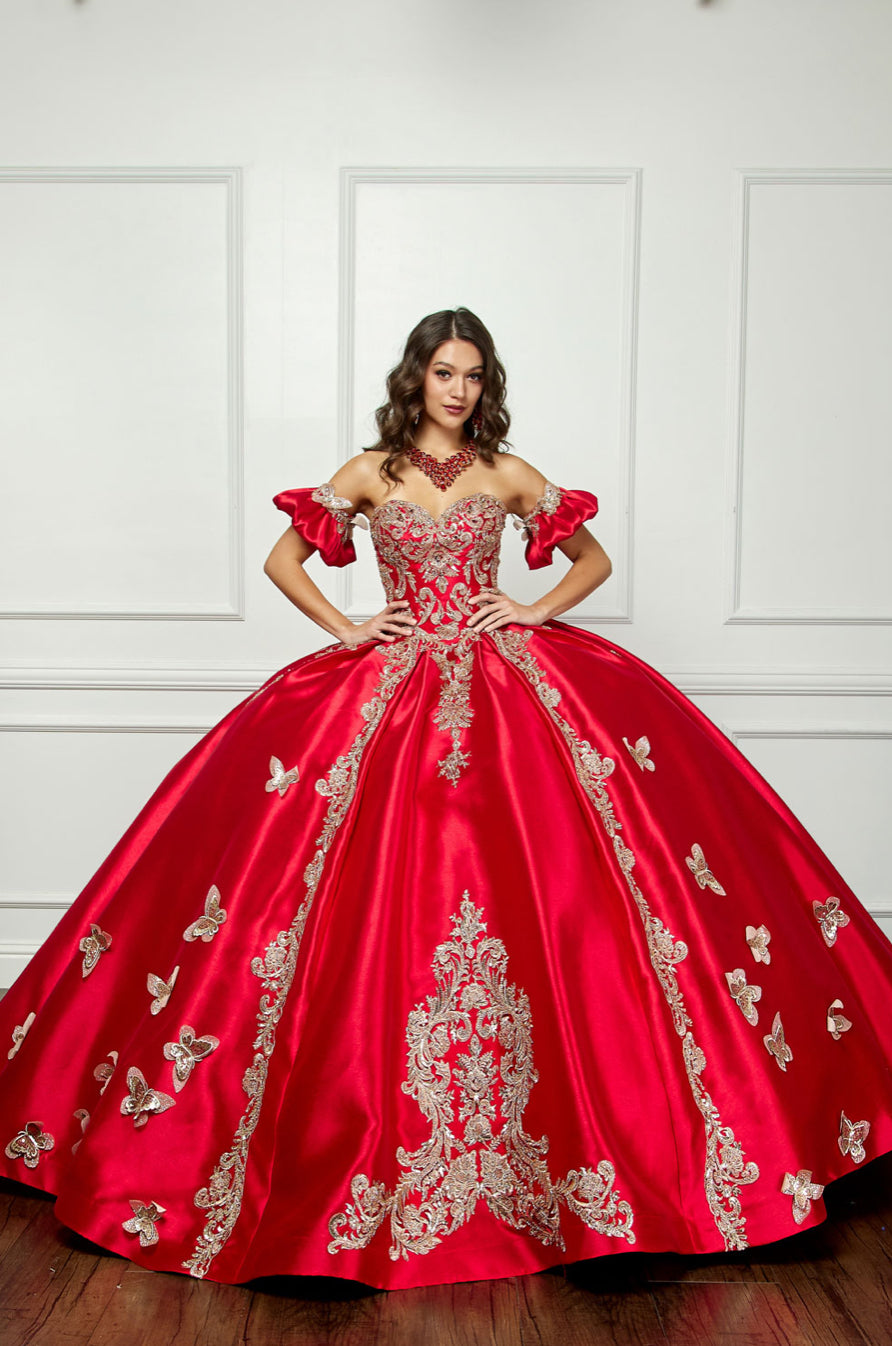 Gold Butterfly Accented Quince Dress. PQ1019 by Bella Couture