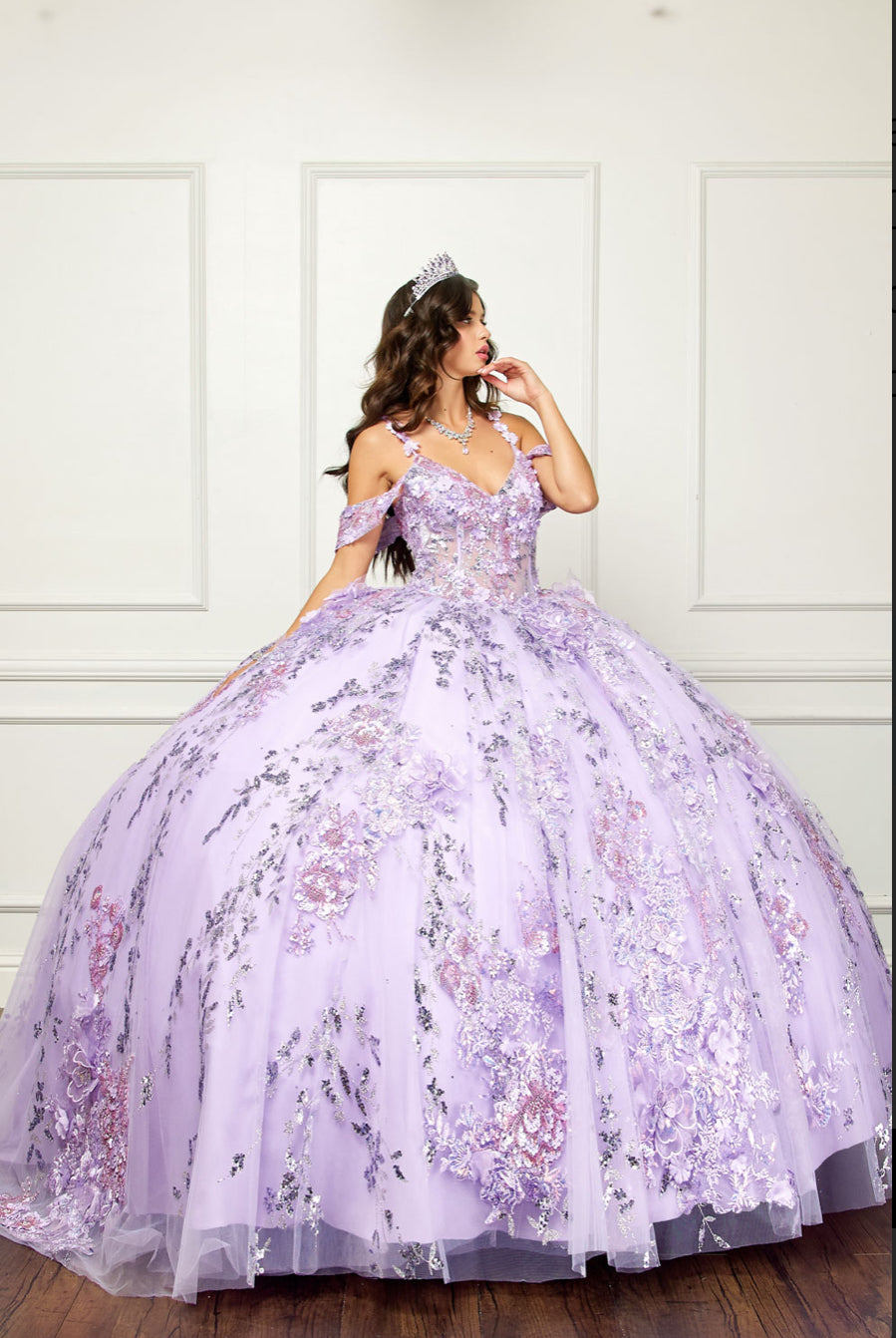 Floral Off-The-Shoulder With Embroidery and Sequin Detail. PQ1048 by Bella Couture