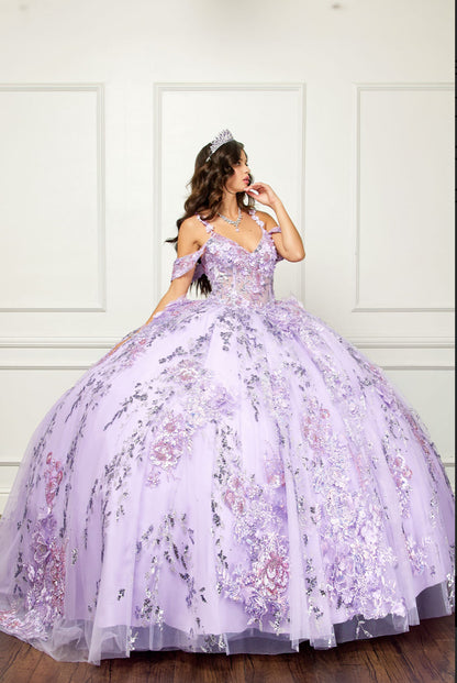 Floral Off-The-Shoulder With Embroidery and Sequin Detail. PQ1048 by Bella Couture