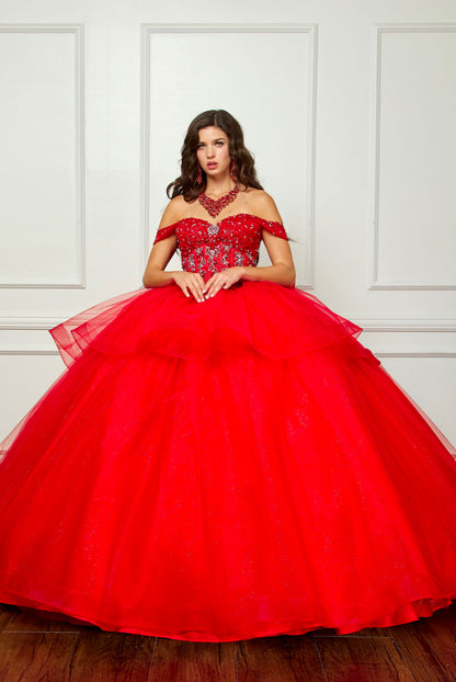 Beaded Bodice with Layered Quince Dress. PQ1063 by Bella Couture