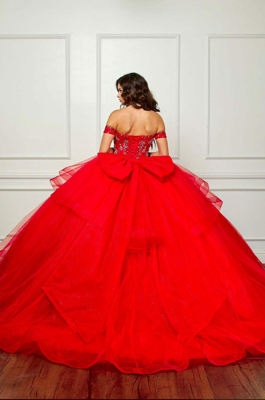 Beaded Bodice with Layered Quince Dress. PQ1063 by Bella Couture