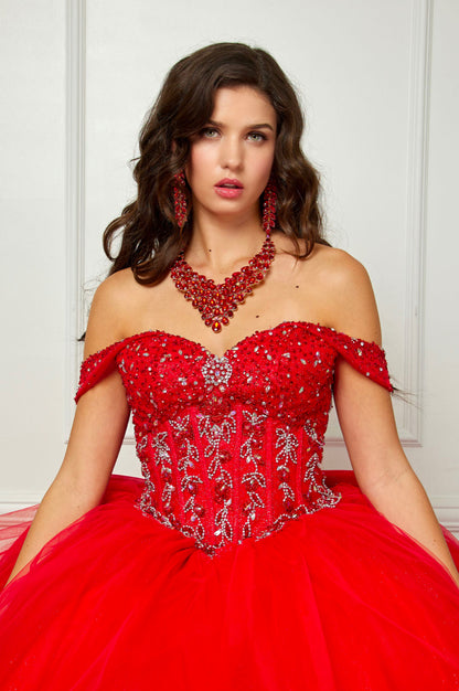 Beaded Bodice with Layered Quince Dress. PQ1063 by Bella Couture