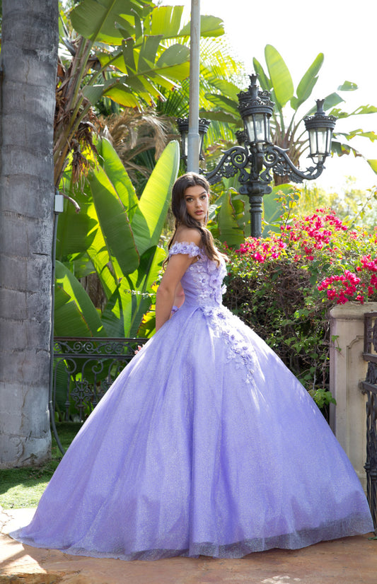 Madeline 3D Floral Off Shoulder Quince Dress without Cape. PQ1002 BY Bella Couture