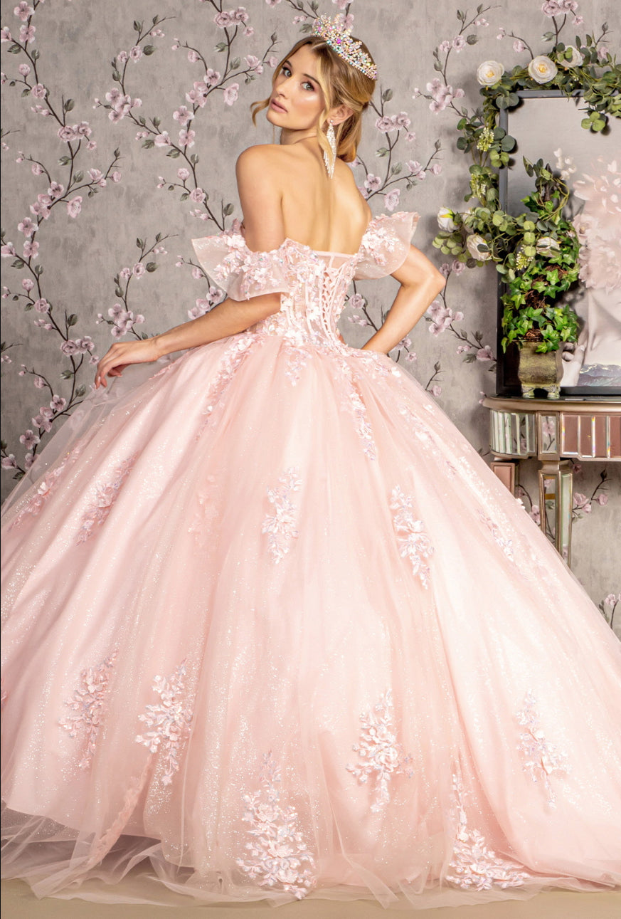3-D Flower Illusion Sweetheart Sheer Bodice Mesh Ball Gown. GL3475 GLS by Gloria
