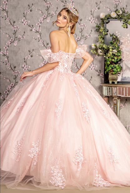 3-D Flower Illusion Sweetheart Sheer Bodice Mesh Ball Gown. GL3475 GLS by Gloria