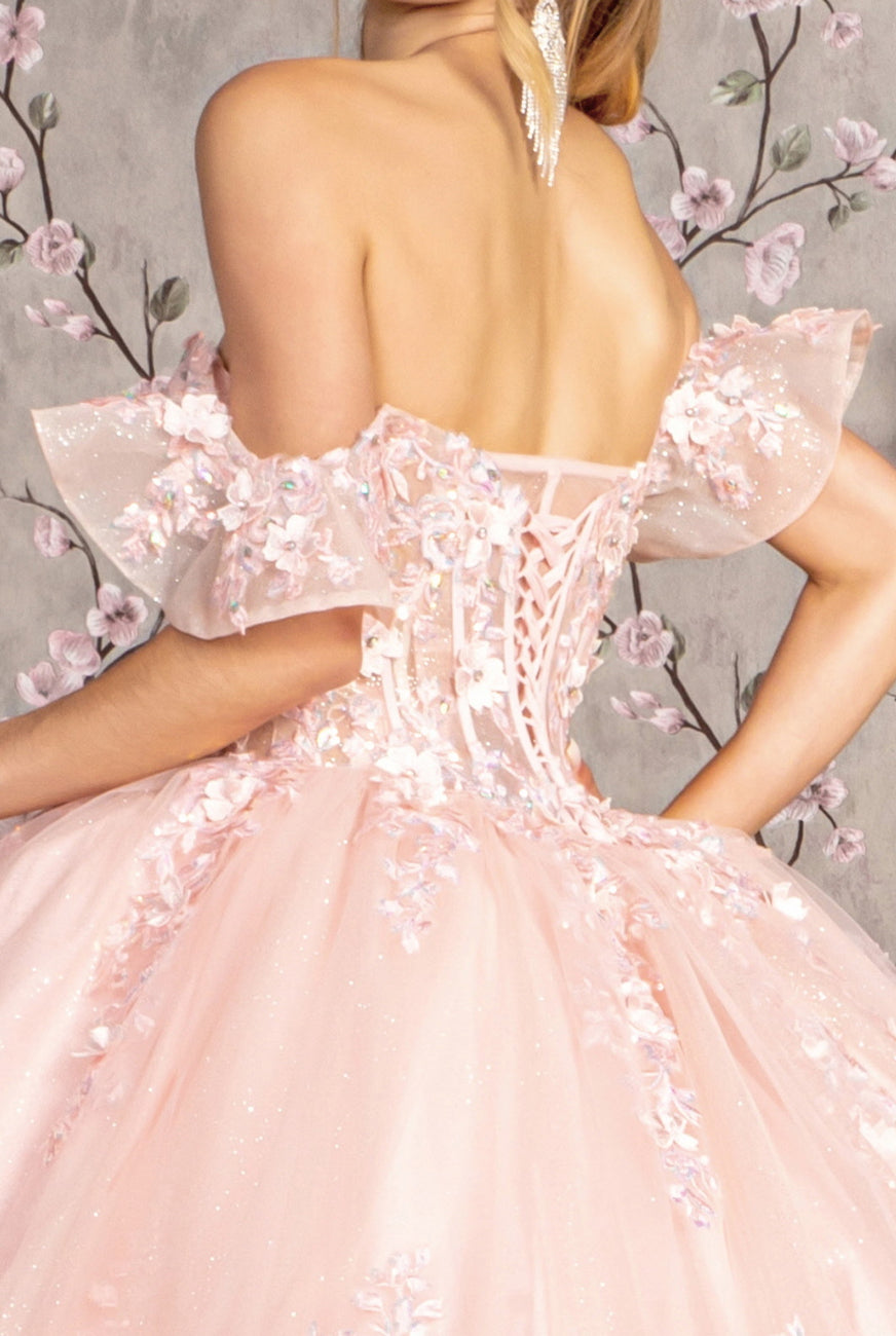3-D Flower Illusion Sweetheart Sheer Bodice Mesh Ball Gown. GL3475 GLS by Gloria