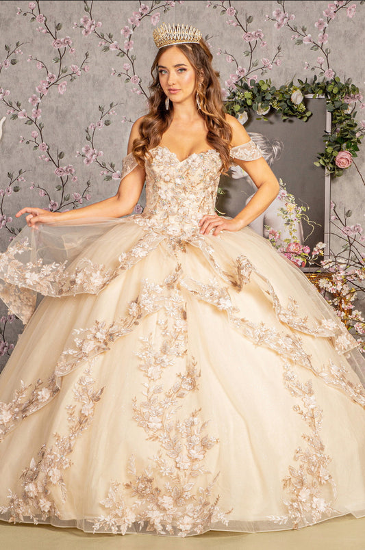 Jewel Sequin Sweetheart Off Shoulder Mesh Ball Gown. Gl3240 GLS by Gloria