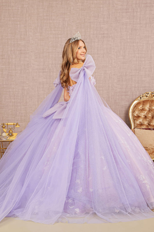 Jewel Glitter Quinceanera Gown w/ Long Mesh Layer and Ribbons. GL3175 GLS by Elizabeth K