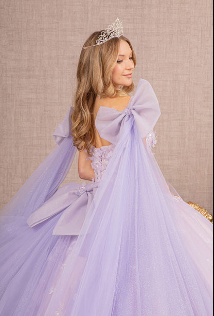 Jewel Glitter Quinceanera Gown w/ Long Mesh Layer and Ribbons. GL3175 GLS by Elizabeth K