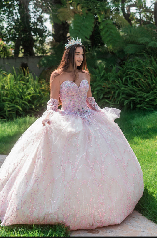 Jewel Sequin Mesh Ball Gown w/ Detachable Long Sleeves. GL3234 GLS by Gloria