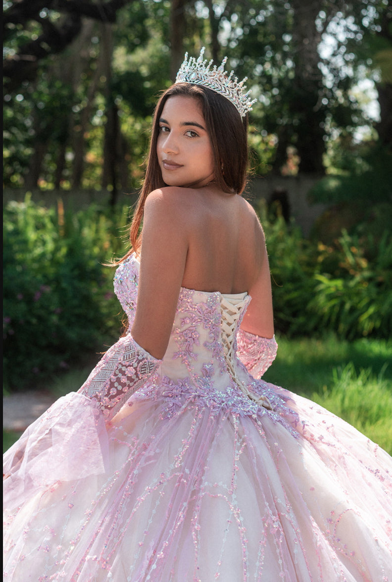 Jewel Sequin Mesh Ball Gown w/ Detachable Long Sleeves. GL3234 GLS by Gloria