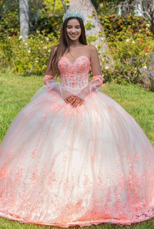 Jewel Sequin Sweetheart Mesh Ball Gown w/ Long Sheer Sleeves. Gl3235 GLS by Gloria