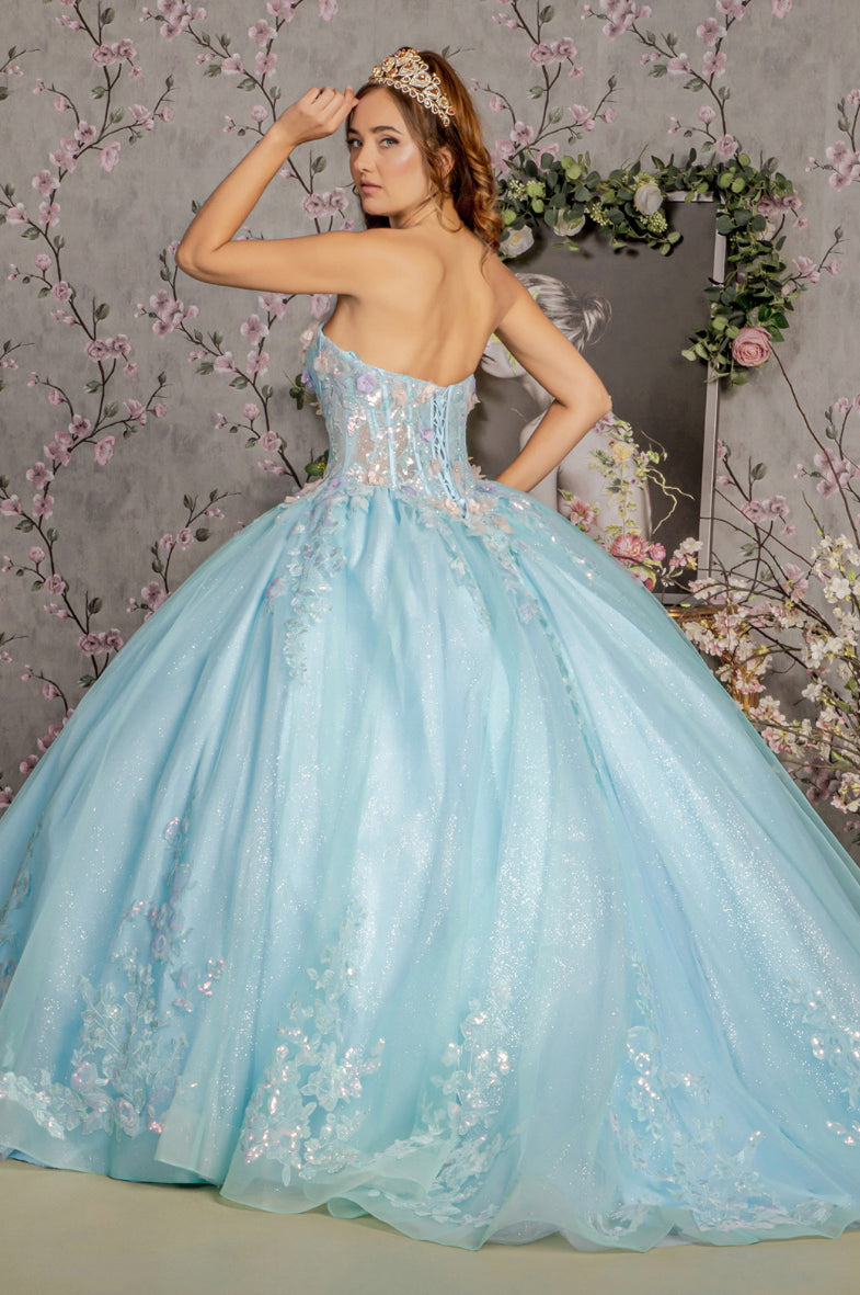 Corset Bodice Mesh Ball Gown 3-D Flower Embroidery Sheer. GL3332 GLS by Gloria