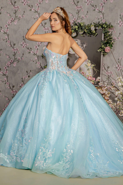Corset Bodice Mesh Ball Gown 3-D Flower Embroidery Sheer. GL3332 GLS by Gloria