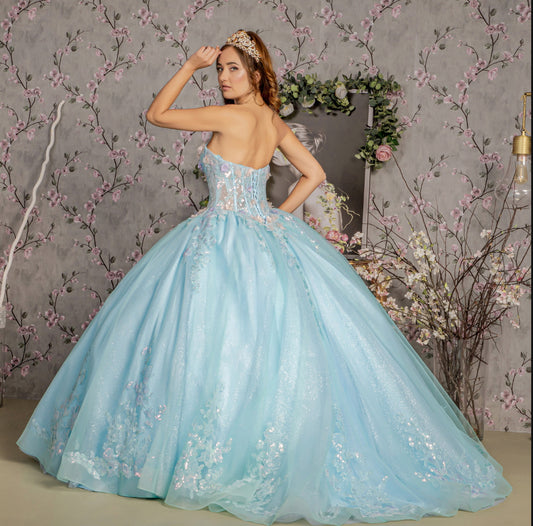 Corset Bodice Mesh Ball Gown 3-D Flower Embroidery Sheer. GL3332 GLS by Gloria
