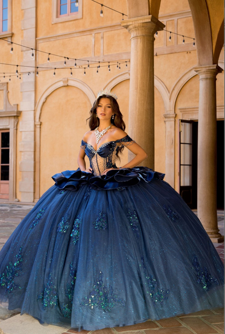 Spectacular Navy Dress with Long Train. PQ1079 by Bella Couture