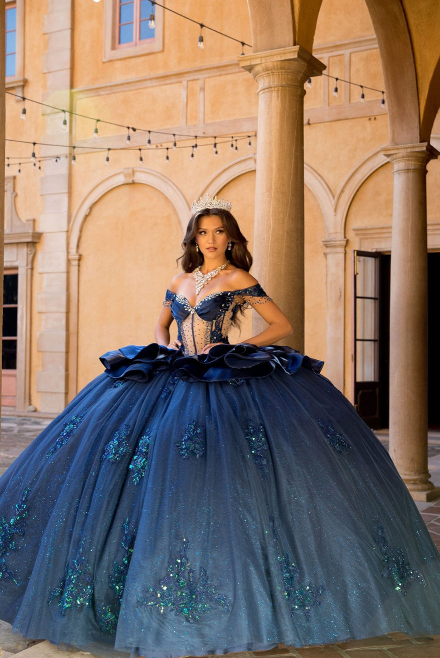Spectacular Navy Dress with Long Train. PQ1079 by Bella Couture