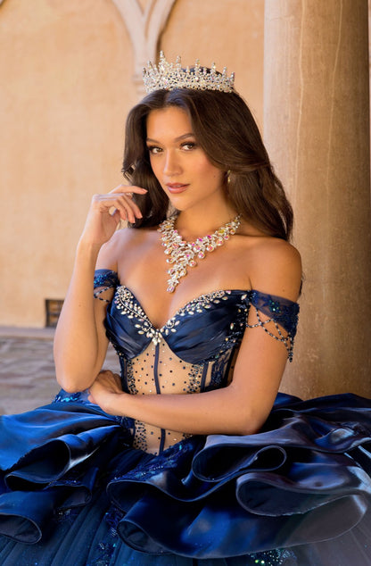 Spectacular Navy Dress with Long Train. PQ1079 by Bella Couture