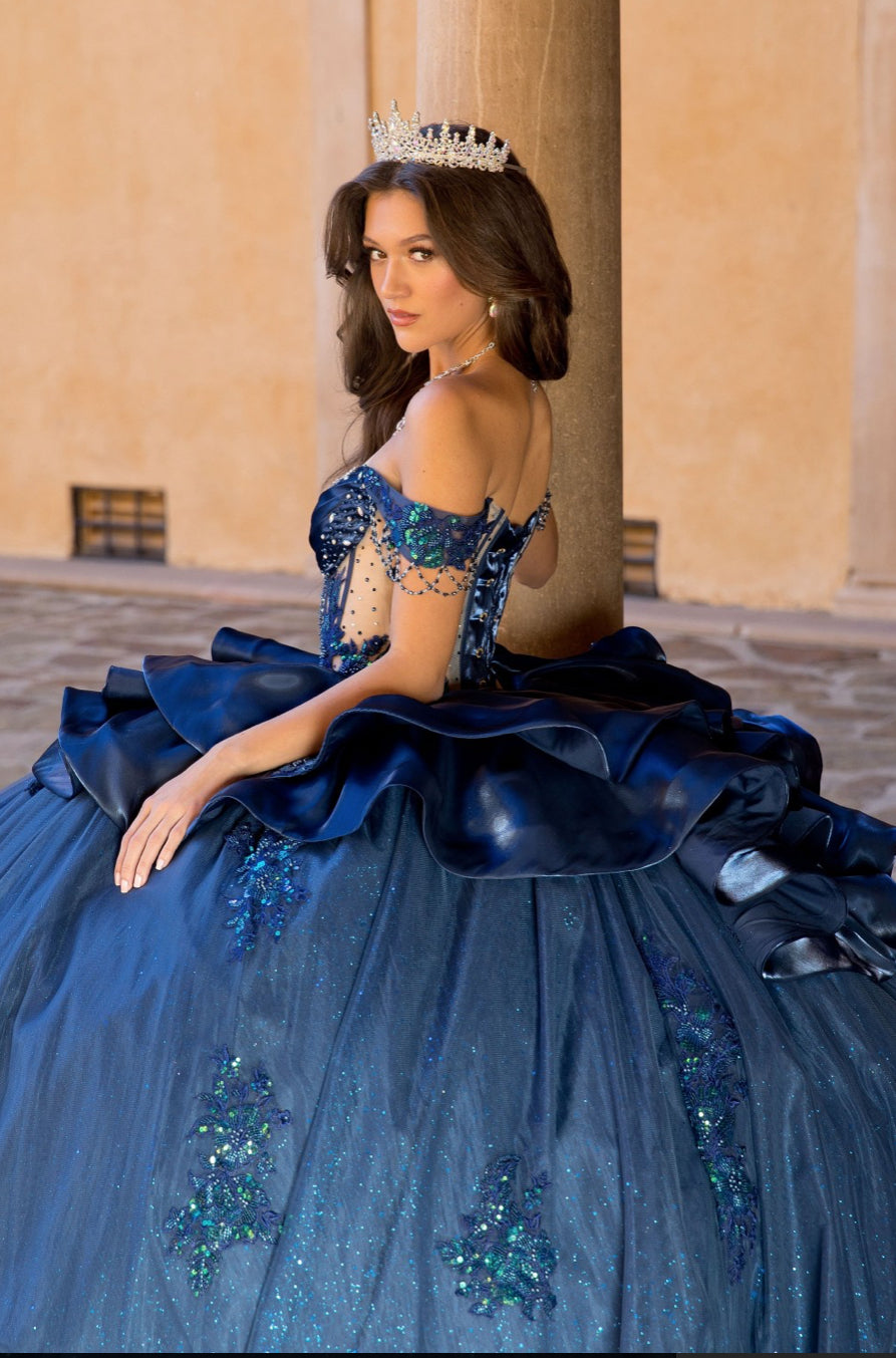 Spectacular Navy Dress with Long Train. PQ1079 by Bella Couture