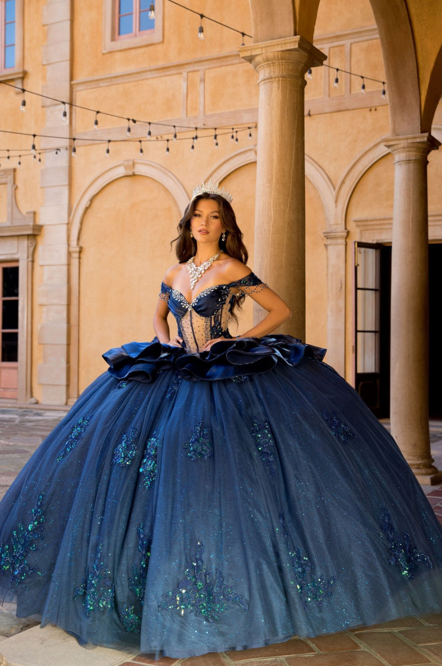 Spectacular Navy Dress with Long Train. PQ1079 by Bella Couture