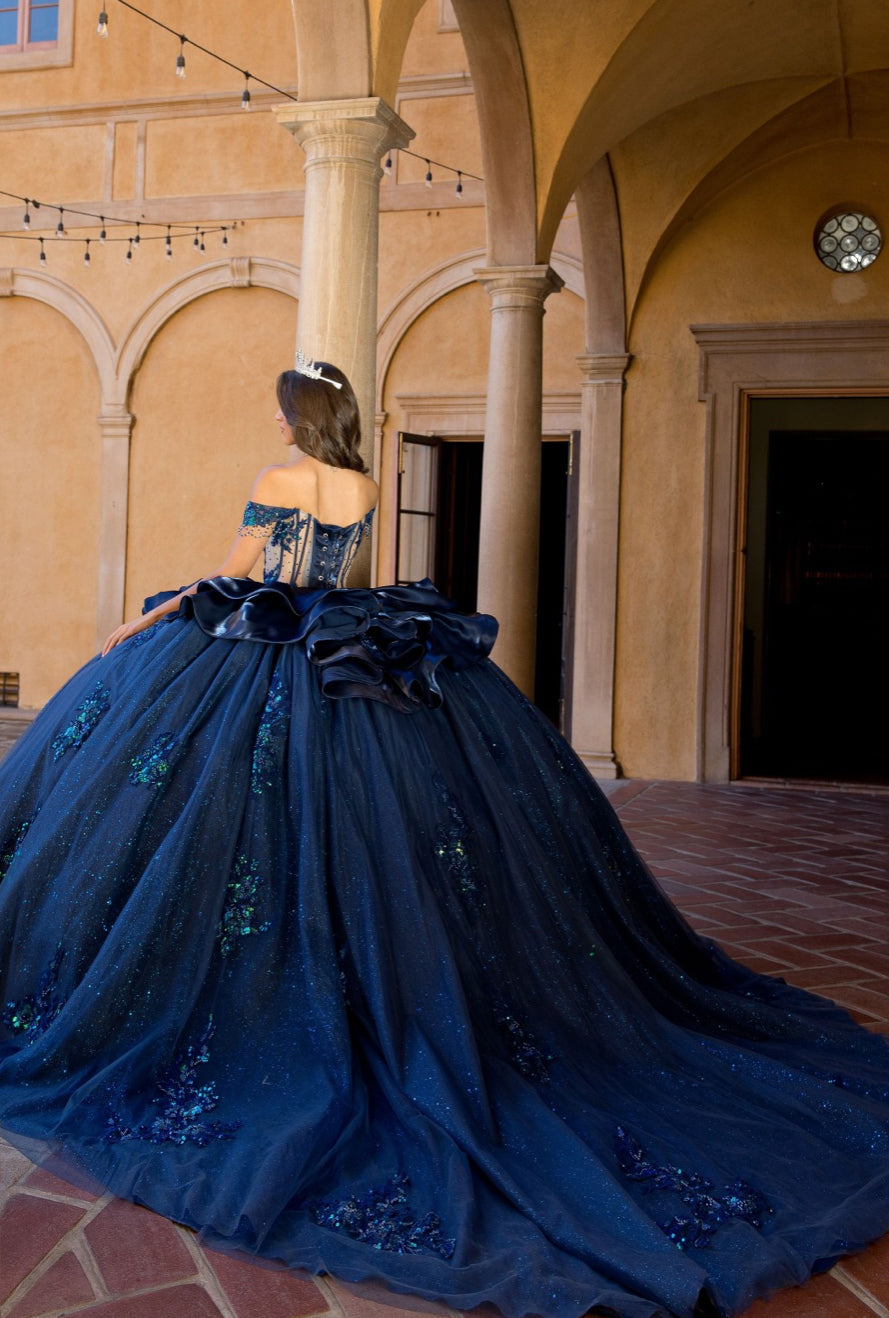 Spectacular Navy Dress with Long Train. PQ1079 by Bella Couture